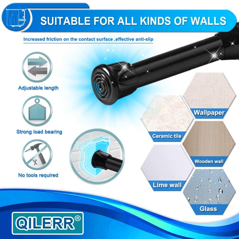 QILERR Tension Rods 28 to 48 Inches 6 Pack Adjustable Extension Black Spring Loaded Curtain Tension Rod for Windows, Closet, Cupboard, Kitchen, Bathroom, Wardrobe - Image 3